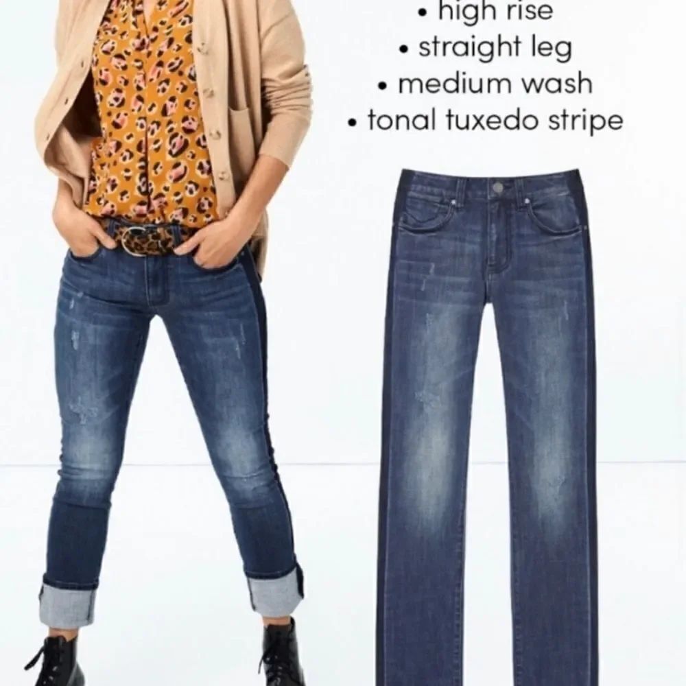 Cabi High Straight Leg Jean Tuxedo Stripe 6